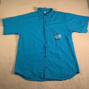 Vintage Cabo San Lucas Mexico Shirt Mens 46 Blue Embroidered Marlin Short Sleeve